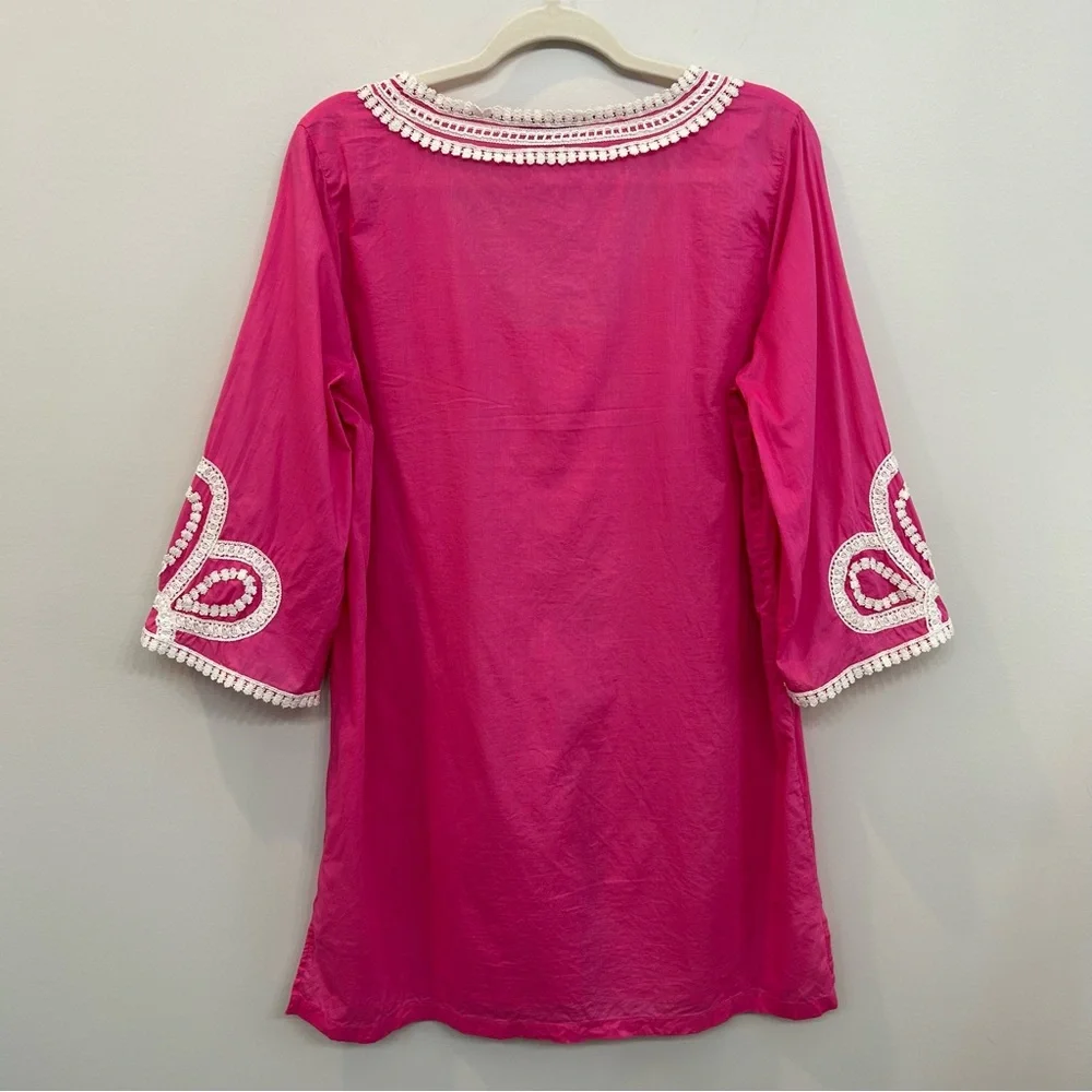 J. Crew Pink Cover Up Corded Trim Short Tunic Cotton Quarter Sleeves Siz…
